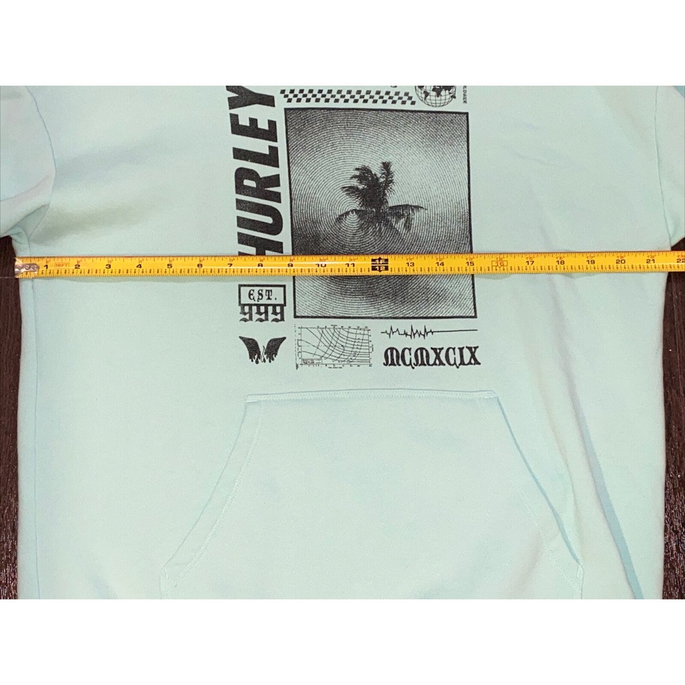 RARE Hurley Worldwide Hoodie Surf & Enjoy‎ Est. 999 Sweatshirt Sea Green Palm - Picture 7 of 8
